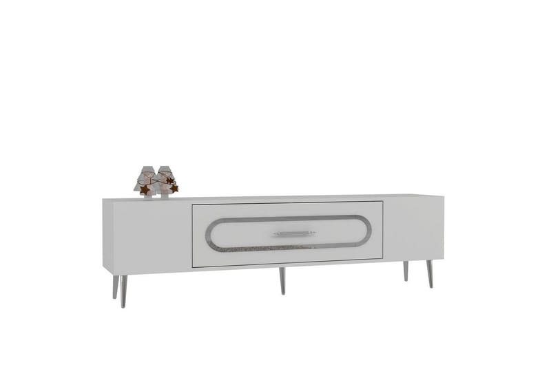 Aldor TV-benk 150 cm - Hvit/Sølv - Møbler - TV- & Mediamøbler - TV benk & mediabenk