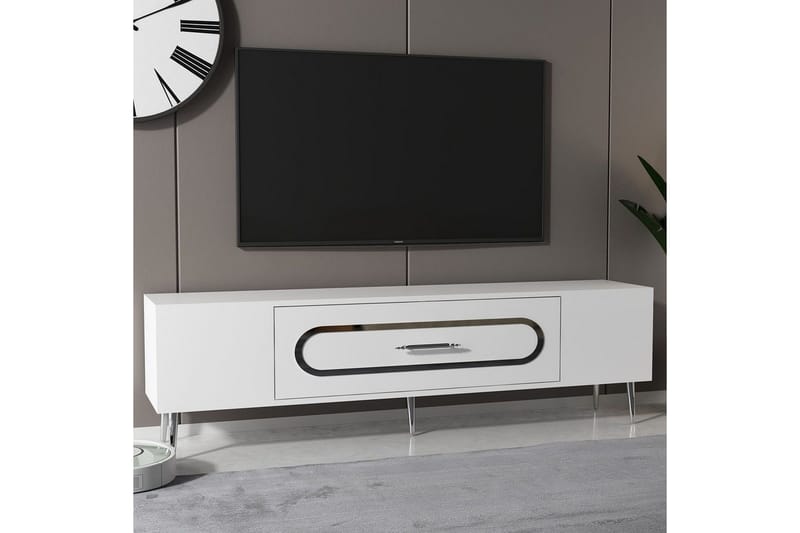 Aldor TV-benk 150 cm - Hvit/Sølv - Møbler - TV- & Mediamøbler - TV benk & mediabenk