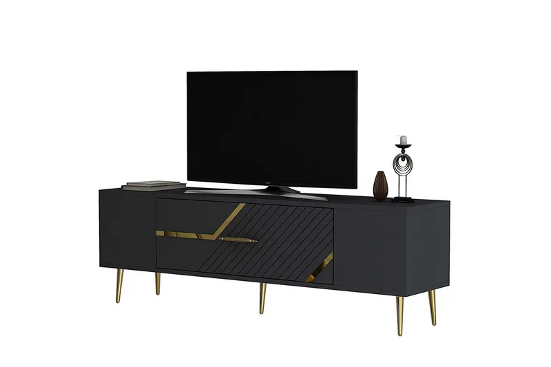 Anira TV-benk 150 cm, Antrasitt/Gull