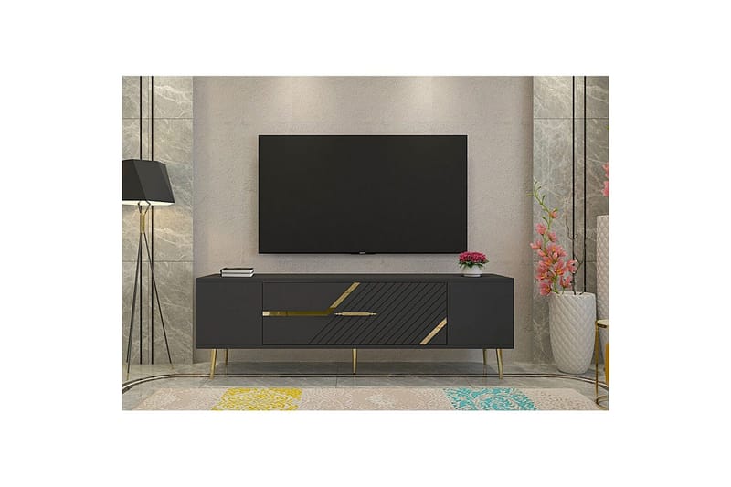 Anira TV-benk 150 cm - Antrasitt/Gull - Møbler - TV- & Mediamøbler - TV benk & mediabenk