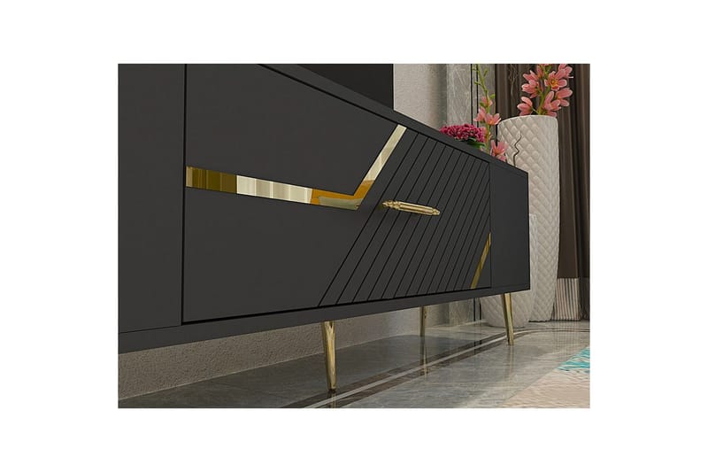 Anira TV-benk 150 cm - Antrasitt/Gull - Møbler - TV- & Mediamøbler - TV benk & mediabenk