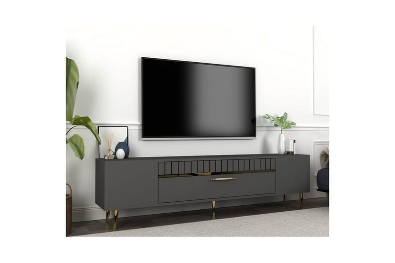 Anira TV-benk 150 cm - Antrasitt/Gull - Møbler - TV- & Mediamøbler - TV benk & mediabenk