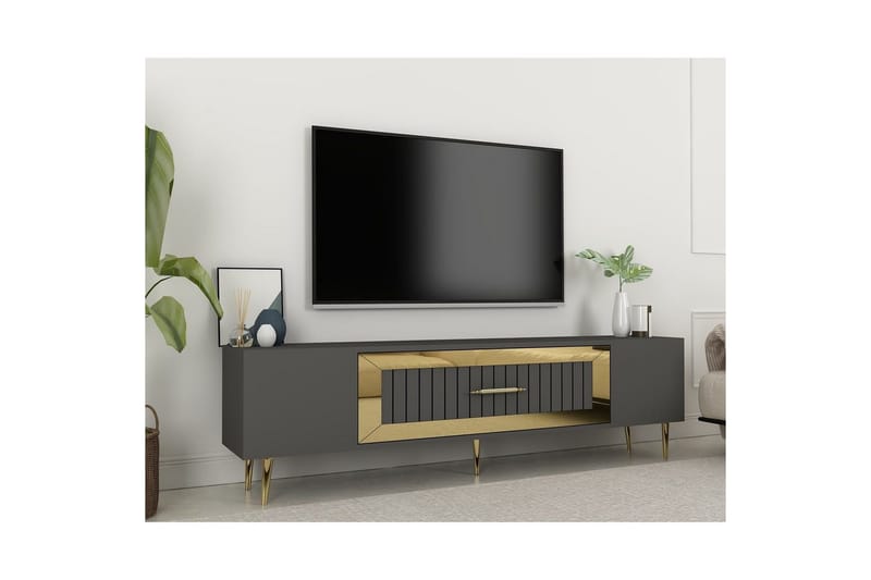 Anira TV-benk 150 cm - Antrasitt/Gull - Møbler - TV- & Mediamøbler - TV benk & mediabenk