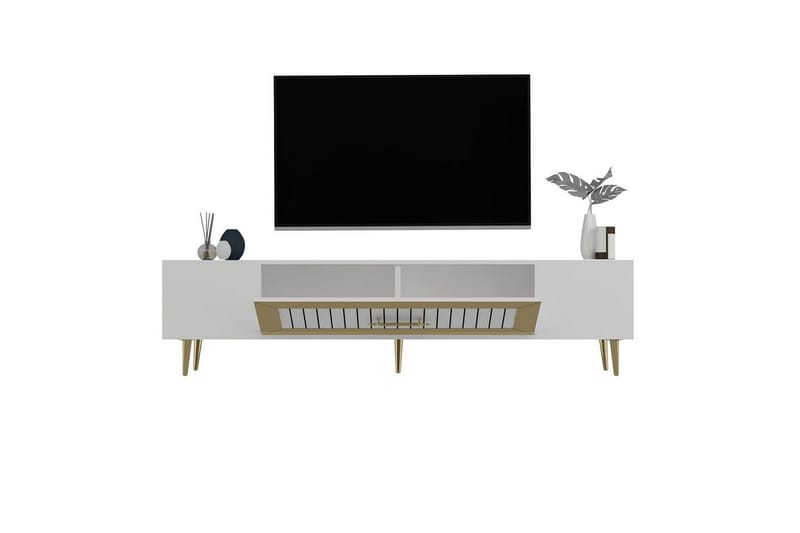 Anira TV-benk 150 cm - Hvit/Gull - Møbler - TV- & Mediamøbler - TV benk & mediabenk