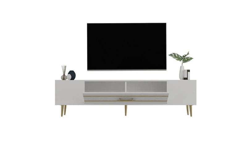 Anira TV-benk 150 cm - Hvit/Gull - Møbler - TV- & Mediamøbler - TV benk & mediabenk
