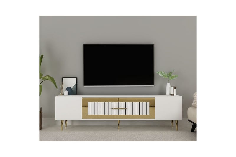 Anira TV-benk 150 cm - Hvit/Gull - Møbler - TV- & Mediamøbler - TV benk & mediabenk