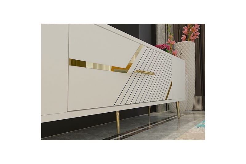 Anira TV-benk 150 cm - Hvit/Gull - Møbler - TV- & Mediamøbler - TV benk & mediabenk