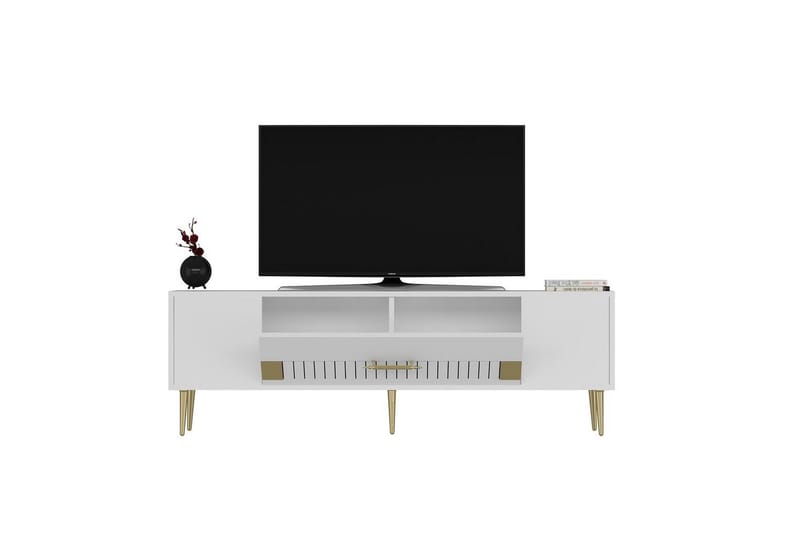 Anira TV-benk 150 cm - Hvit/Gull - Møbler - TV- & Mediamøbler - TV benk & mediabenk