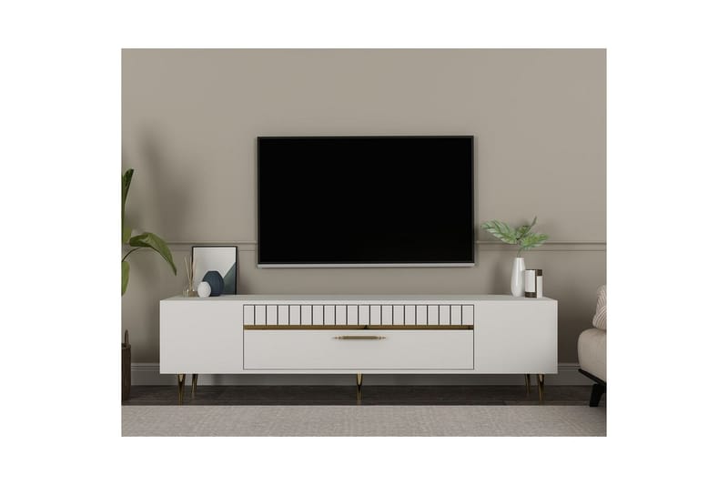 Anira TV-benk 150 cm - Hvit/Gull - Møbler - TV- & Mediamøbler - TV benk & mediabenk