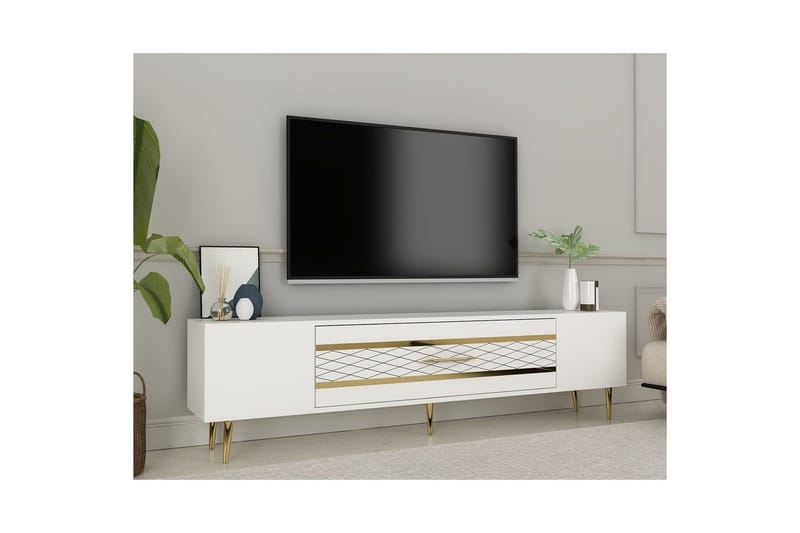 Anira TV-benk 150 cm - Hvit/Gull - Møbler - TV- & Mediamøbler - TV benk & mediabenk