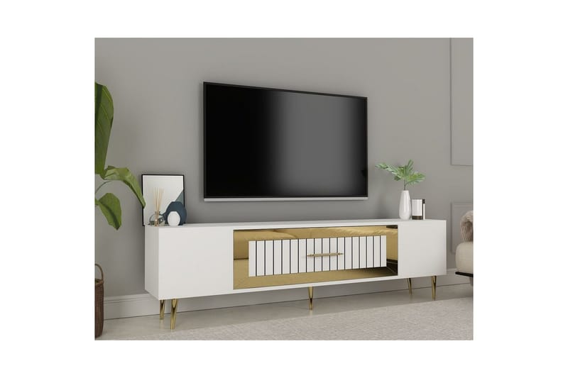 Anira TV-benk 150 cm - Hvit/Gull - Møbler - TV- & Mediamøbler - TV benk & mediabenk