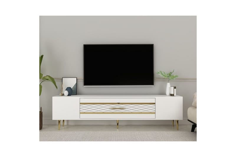 Anira TV-benk 150 cm - Hvit/Gull - Møbler - TV- & Mediamøbler - TV benk & mediabenk
