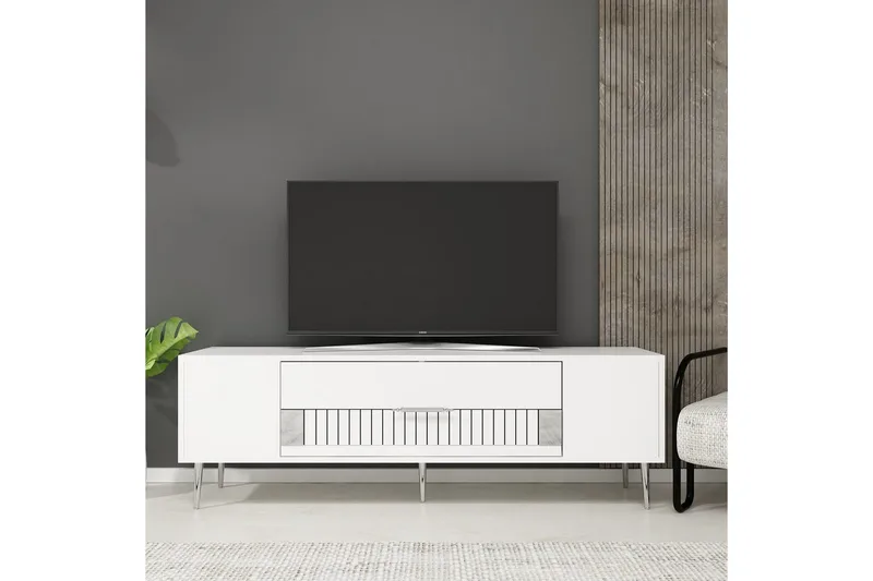 Anira TV-benk 150 cm - Hvit/Sølv - Møbler - TV- & Mediamøbler - TV benk & mediabenk