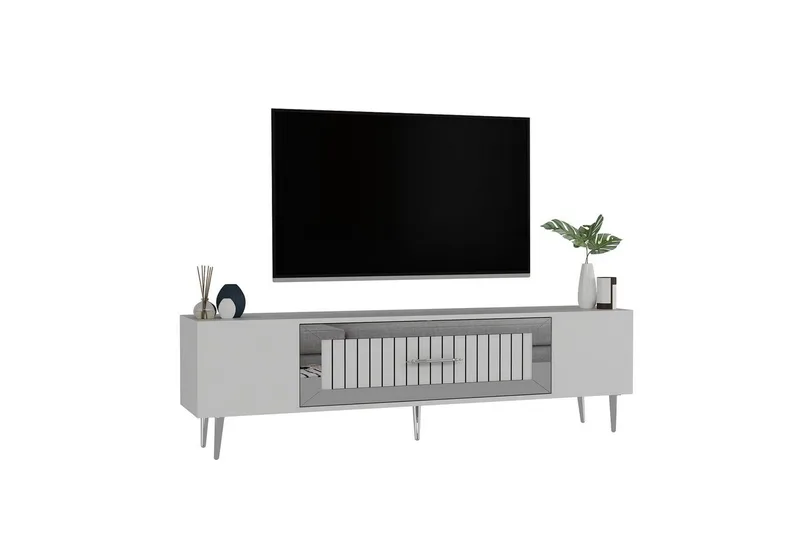 Anira TV-benk 150 cm - Hvit/Sølv - Møbler - TV- & Mediamøbler - TV benk & mediabenk