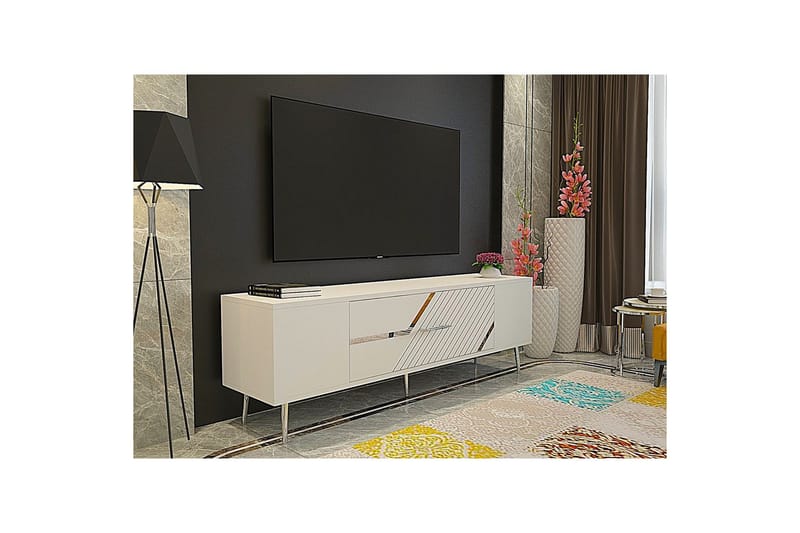 Anira TV-benk 150 cm - Hvit/Sølv - Møbler - TV- & Mediamøbler - TV benk & mediabenk