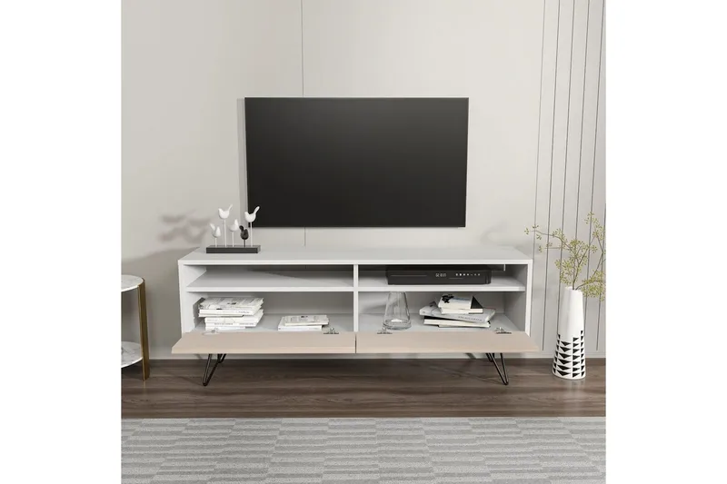 Anvor TV-benk 140 cm - Hvit/Beige - Møbler - TV- & Mediamøbler - TV benk & mediabenk
