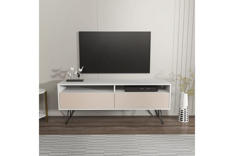 Anvor TV-benk 140 cm - Hvit/Beige - Møbler - TV- & Mediamøbler - TV benk & mediabenk