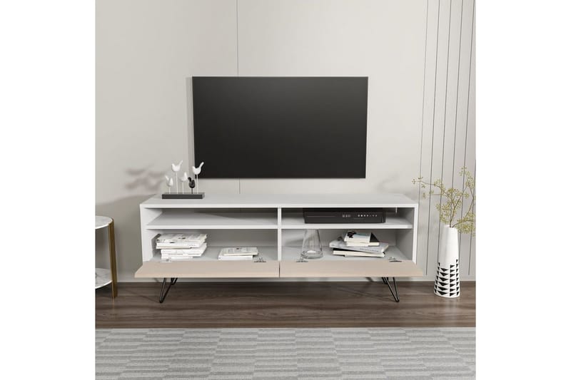 Anvor TV-benk 140 cm - Hvit/Beige - Møbler - TV- & Mediam�øbler - TV benk & mediabenk