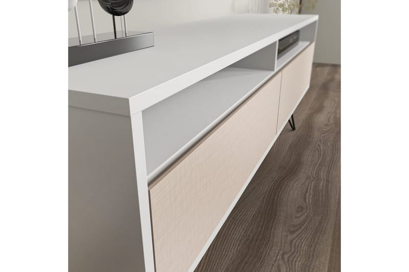 Anvor TV-benk 140 cm - Hvit/Beige - Møbler - TV- & Mediamøbler - TV benk & mediabenk