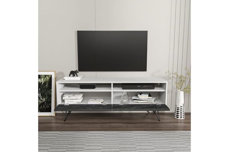 Anvor TV-benk 140 cm - Hvit/Sort - Møbler - TV- & Mediamøbler - TV benk & mediabenk