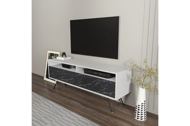 Anvor TV-benk 140 cm - Hvit/Sort - Møbler - TV- & Mediamøbler - TV benk & mediabenk