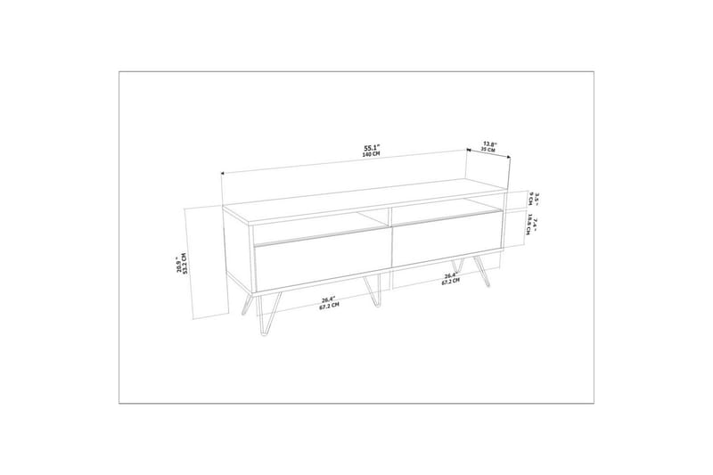 Anvor TV-benk 140 cm - Hvit/Sort - Møbler - TV- & Mediamøbler - TV benk & mediabenk