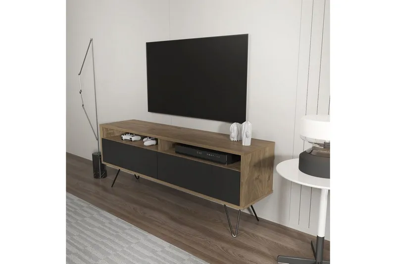 Anvor TV-benk 140 cm - Valnøtt/Sort - Møbler - TV- & Mediamøbler - TV benk & mediabenk