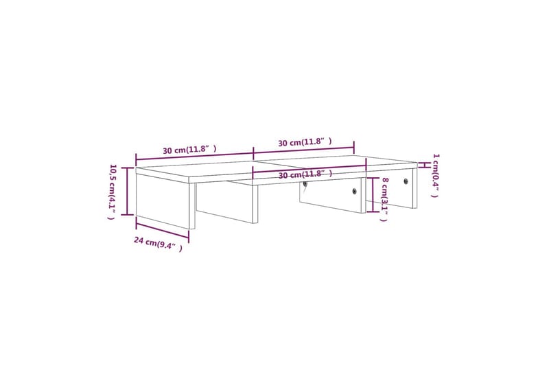 beBasic Monitorstativ hvit 60x24x10,5 cm heltre furu - Hvit - TV-veggfeste