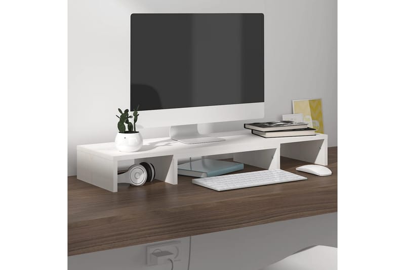 beBasic Monitorstativ hvit 80x24x10,5 cm heltre furu - Hvit - TV-veggfeste