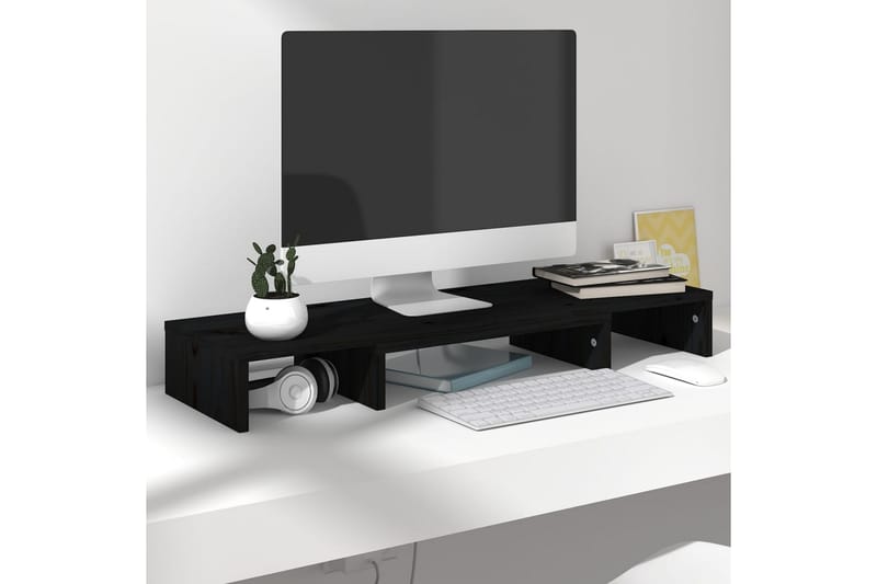 beBasic Monitorstativ svart 80x24x10,5 cm heltre furu - Svart - TV-veggfeste