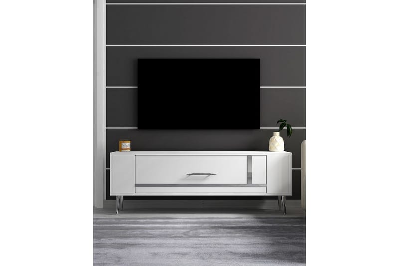Beyra TV-benk 120 cm - Hvit/Sølv - Møbler - TV- & Mediamøbler - TV benk & mediabenk