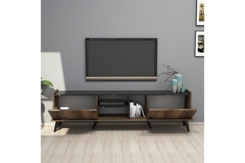 Challur TV-benk 180 cm - Valnøtt/Sort - Møbler - TV- & Mediamøbler - TV benk & mediabenk