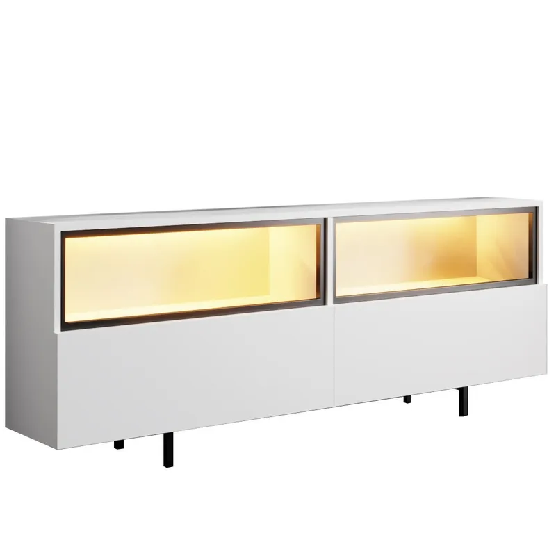 Cielieucel TV-benk 180 cm med Oppbevaring i Malt Tre med Belysning, Hvit
