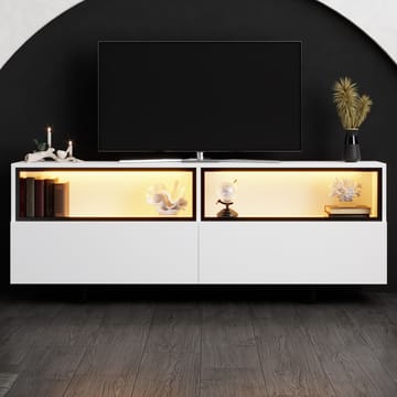 Cielieucel TV-benk 180 cm med Oppbevaring i Malt Tre med Belysning - Hvit - Møbler - TV- & Mediamøbler - TV benk & mediabenk