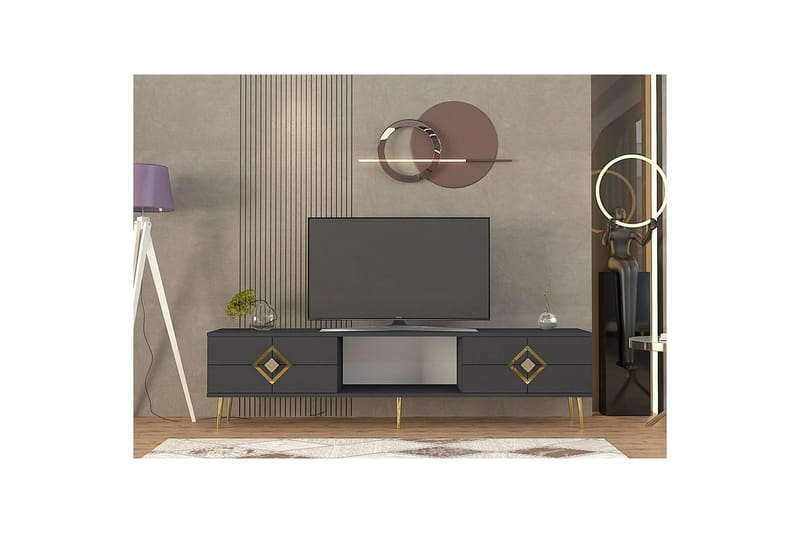 Cleryn TV-benk 150 cm - Antrasitt/Gull - Møbler - TV- & Mediamøbler - TV benk & mediabenk