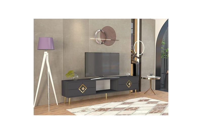 Cleryn TV-benk 150 cm - Antrasitt/Gull - Møbler - TV- & Mediamøbler - TV benk & mediabenk