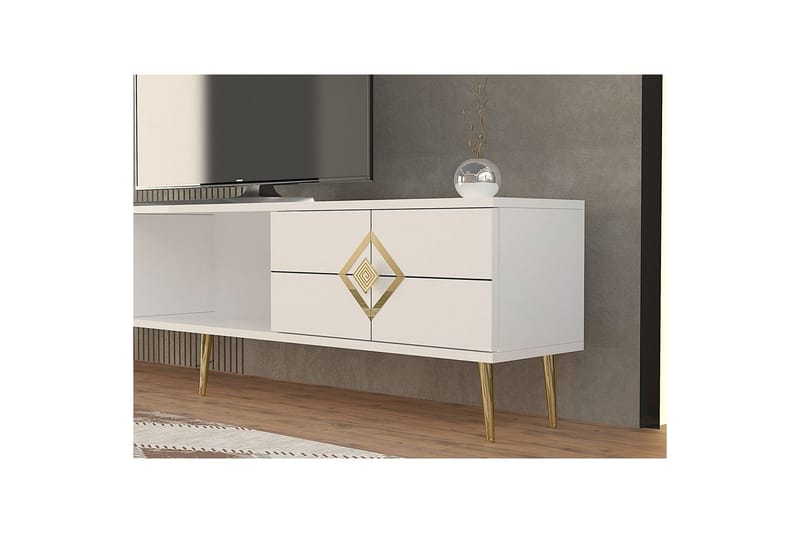 Cleryn TV-benk 150 cm - Hvit/Gull - Møbler - TV- & Mediamøbler - TV benk & mediabenk