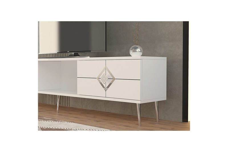 Cleryn TV-benk 150 cm - Hvit/Sølv - Møbler - TV- & Mediamøbler - TV benk & mediabenk