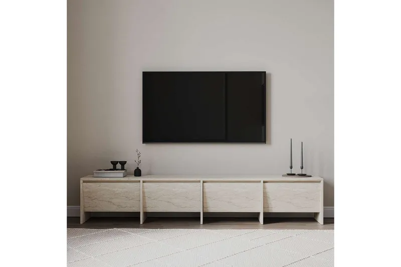 Crala Gulvstående TV-benk 180 cm med Oppbevaring i Tre - Beige - Møbler - TV- & Mediamøbler - TV benk & mediabenk