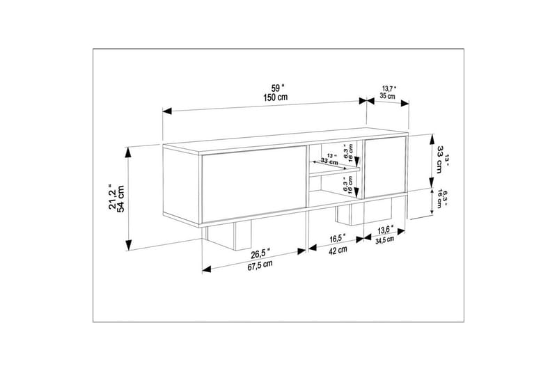 Dargaville TV-benk 150 cm - Valnøtt/Travertin - Møbler - TV- & Mediamøbler - TV benk & mediabenk