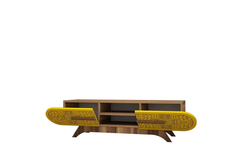 Defneia TV-benk 145 cm - Valnøtt/Gul - Møbler - TV- & Mediamøbler - TV benk & mediabenk