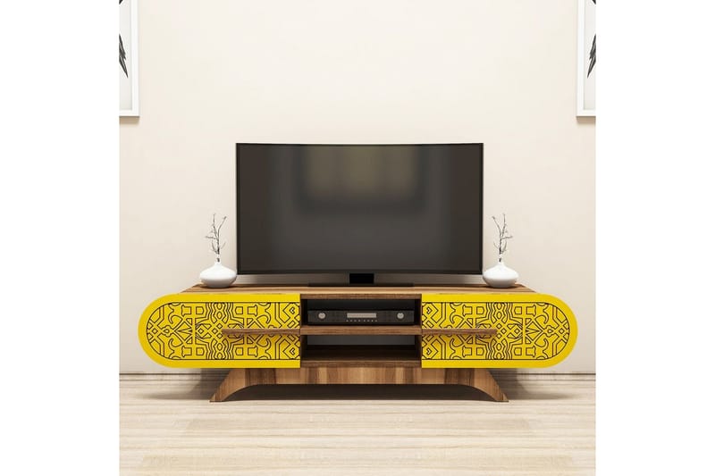 Defneia TV-benk 145 cm - Valnøtt/Gul - Møbler - TV- & Mediamøbler - TV benk & mediabenk