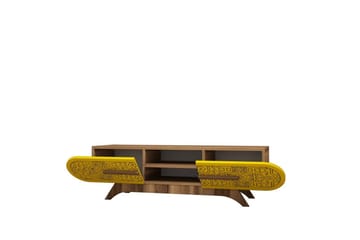 Defneia TV-benk 145 cm - Valnøtt/Gul - Møbler - TV- & Mediamøbler - TV benk & mediabenk