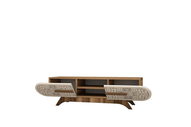 Defneia TV-benk 145 cm - Valnøtt/Krem - Møbler - TV- & Mediamøbler - TV benk & mediabenk