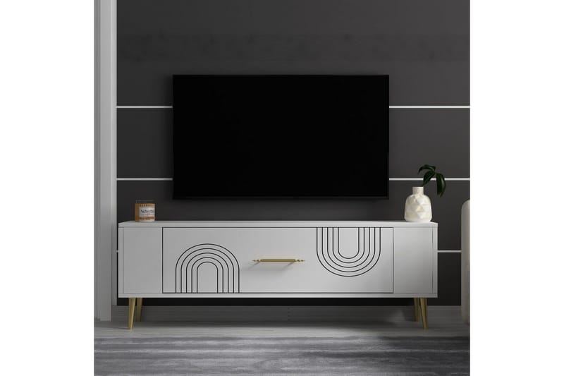 Deyric TV-benk 120 cm - Hvit/Gull - Møbler - TV- & Mediamøbler - TV benk & mediabenk