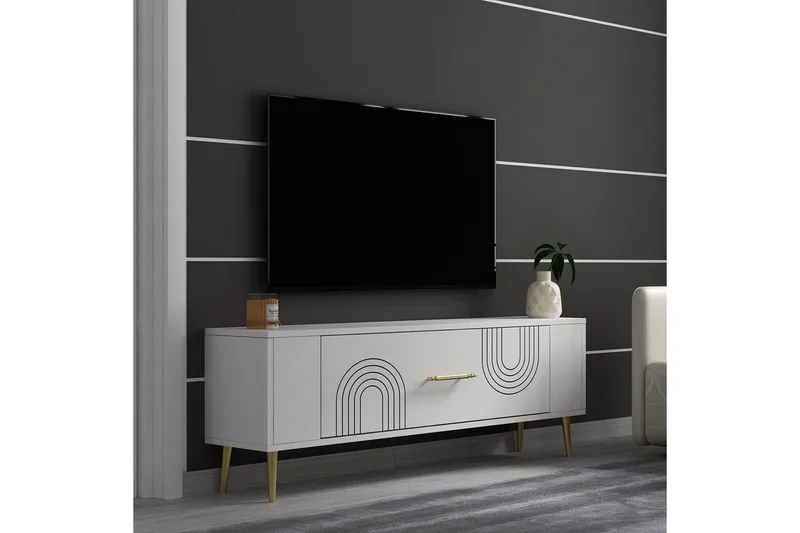 Deyric TV-benk 120 cm - Hvit/Gull - Møbler - TV- & Mediamøbler - TV benk & mediabenk