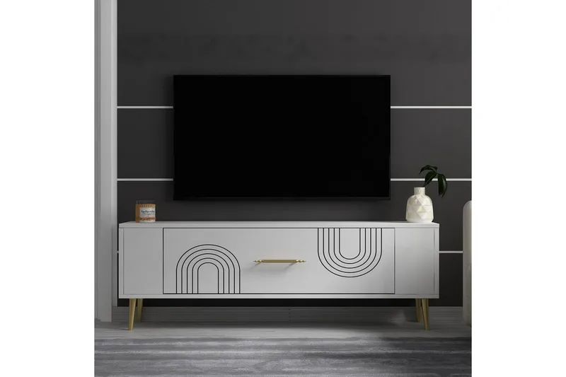 Deyric TV-benk 120 cm - Hvit/Gull - Møbler - TV- & Mediamøbler - TV benk & mediabenk