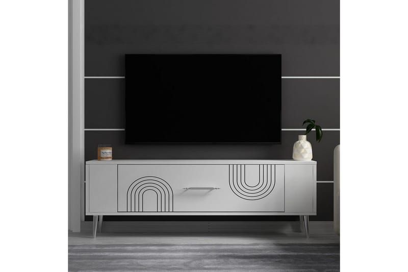 Deyric TV-benk 120 cm - Hvit/Sølv - Møbler - TV- & Mediamøbler - TV benk & mediabenk