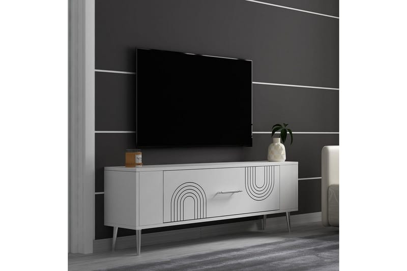 Deyric TV-benk 120 cm - Hvit/Sølv - Møbler - TV- & Mediamøbler - TV benk & mediabenk