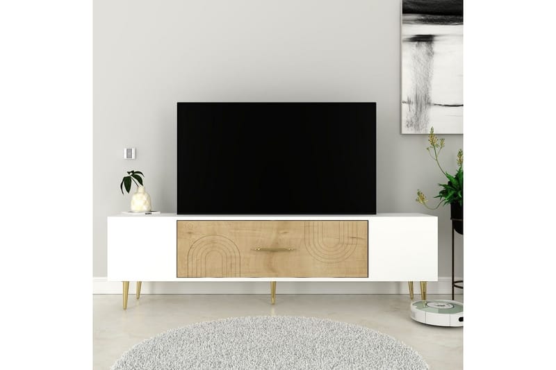 Drova TV-benk 150 cm - Eik/Hvit/Gull - Møbler - TV- & Mediamøbler - TV benk & mediabenk
